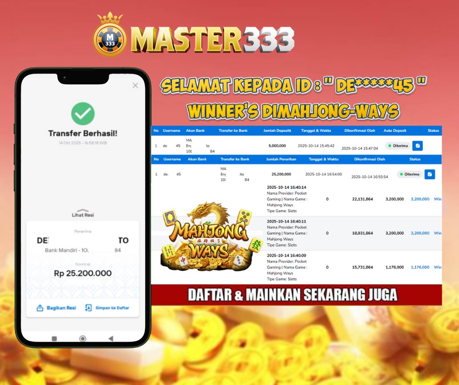 MASTER333 JACKPOT SLOT Mahjong Ways Rp.25,200,000.,- LUNAS